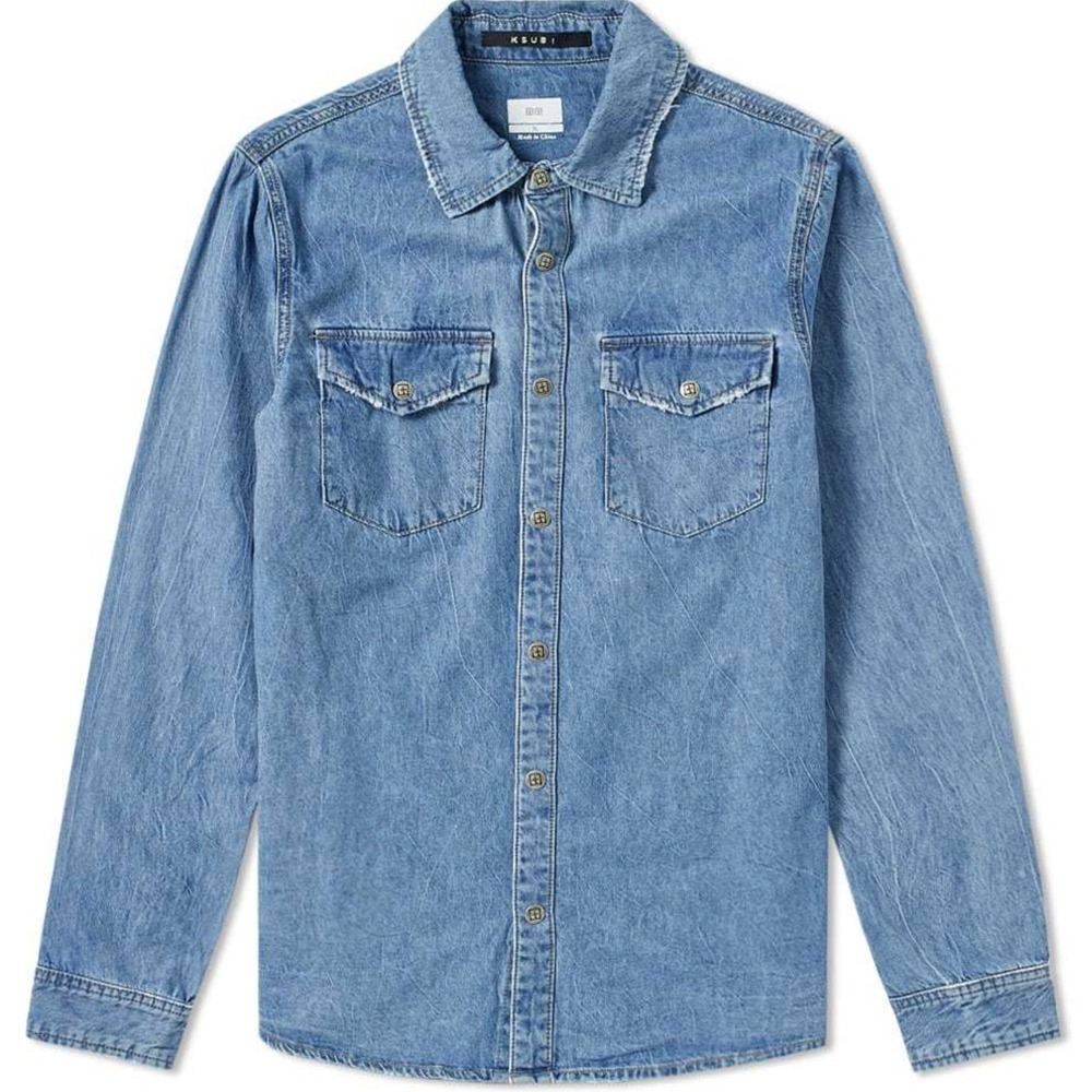 KSUBI Men's De Nimes Shirt Young American Denim Long Sleeve Button Up Mens M